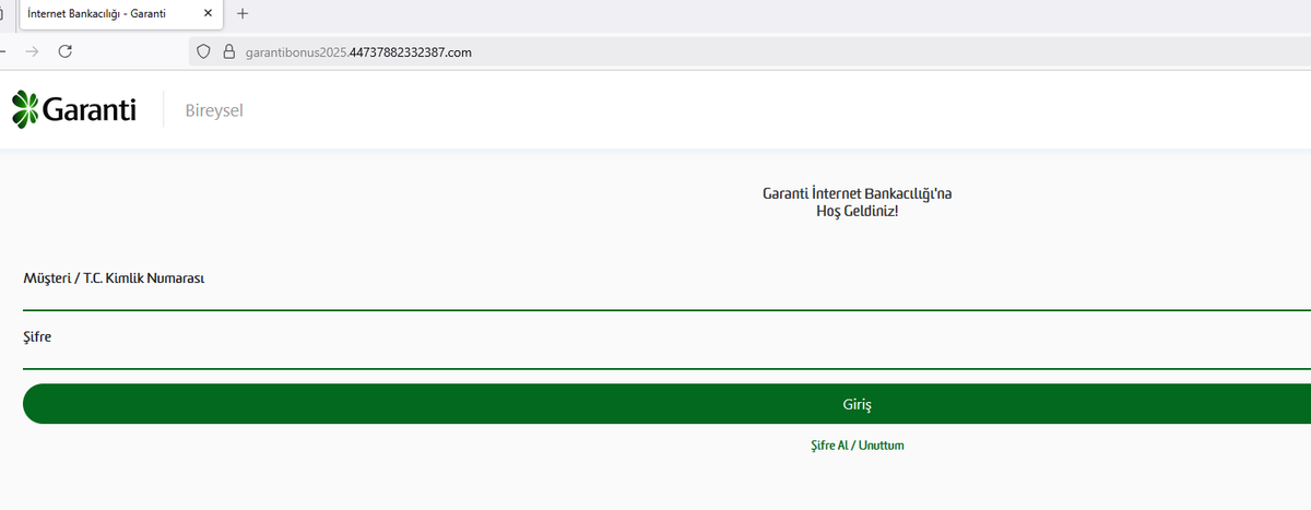 💢Potential Phishing URL: hxxps[://]garantibonus2025[.]44737882332387[.]com/
📌Target Domain URL: hxxps[://]www[.]garantibbva[.]com[.]tr/
#phishing #garantibbvaphishing #turkeyphishing <a href="/urldna/">urlDNA.io</a> <a href="/urlscanio/">urlscan.io</a> <a href="/PhishFindR/">PhishFindR</a> <a href="/ULTRAFRAUD/">ULTRAFRAUD</a> <a href="/Sync_Pundit/">Sync_Pundit 👽😎🔱🔥</a> <a href="/CatcherPhishing/">Phishing Catcher</a> <a href="/tdatwja/">misaki</a>
