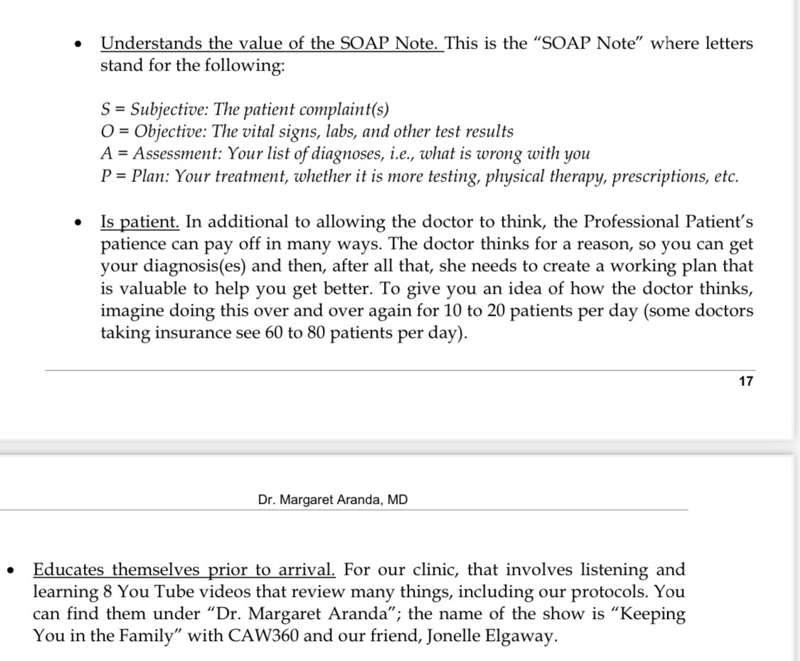 Understand the “SOAP NOTE”

S = Subjective: Your complaint(s)
O = Objective: The vital signs, labs, tests, etc.
A = Assessment: Your list of diagnoses, i.e., what is wrong with you
P = Plan: Your treatment, whether it is more testing, physical therapy, prescriptions, etc.