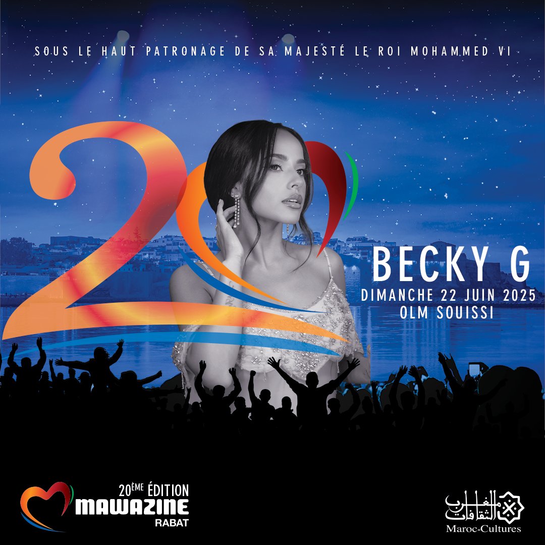 La queen du reggaeton-pop Latino est à Mawazine ! 🇲🇽💥
<a href="/iambeckyg/">Becky G</a> vous donne rendez-vous le dimanche 22 juin 2025 à l’OLM Souissi, pour un show caliente et survolté 🔥
Prêts à chanter à tue-tête ?
#MawazineRabat #BeckyGMawazine #GlobalStage #Mawazine20Ans