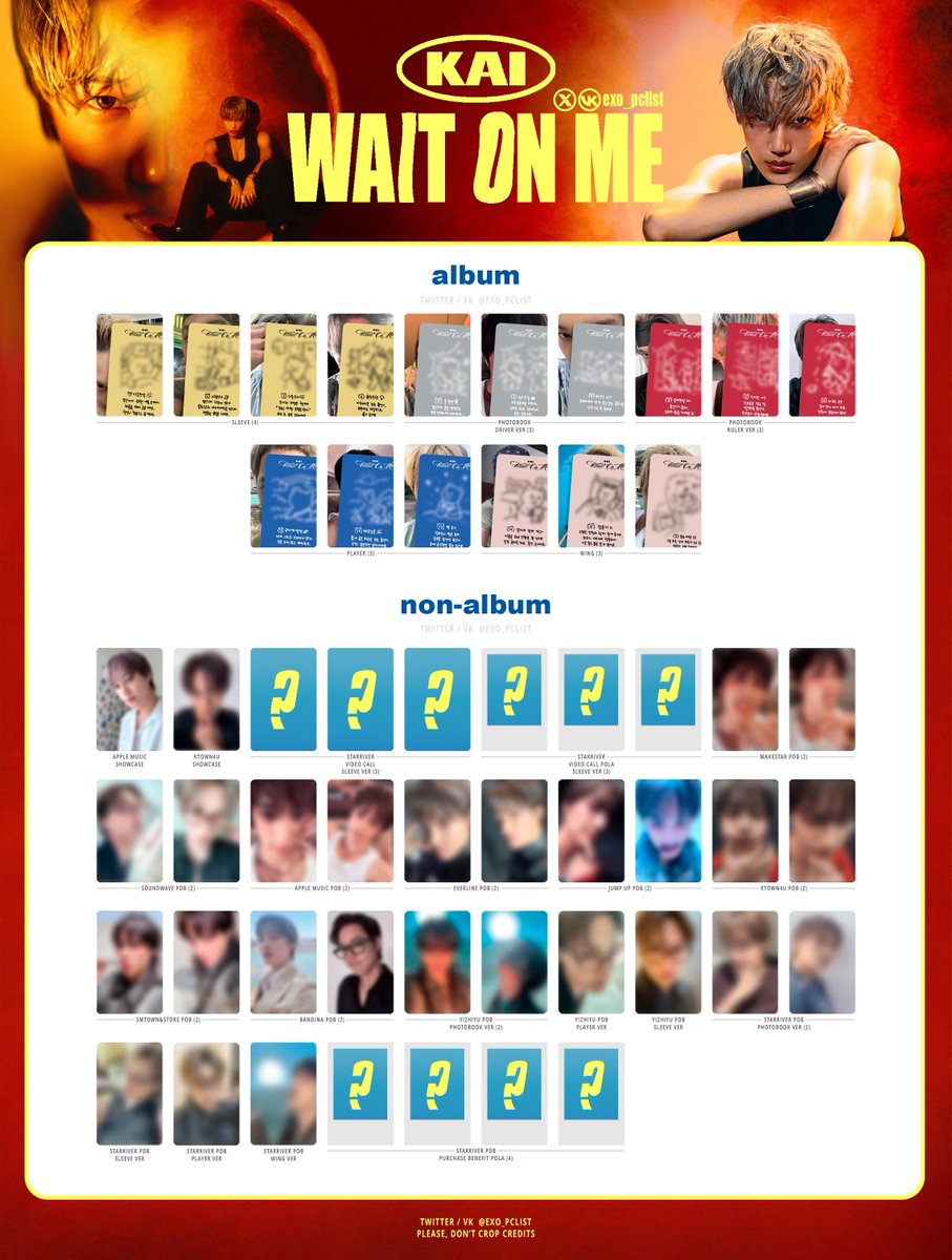 KAI | WAIT ON ME PHOTOCARD LIST V2 full size in bio all album pc
