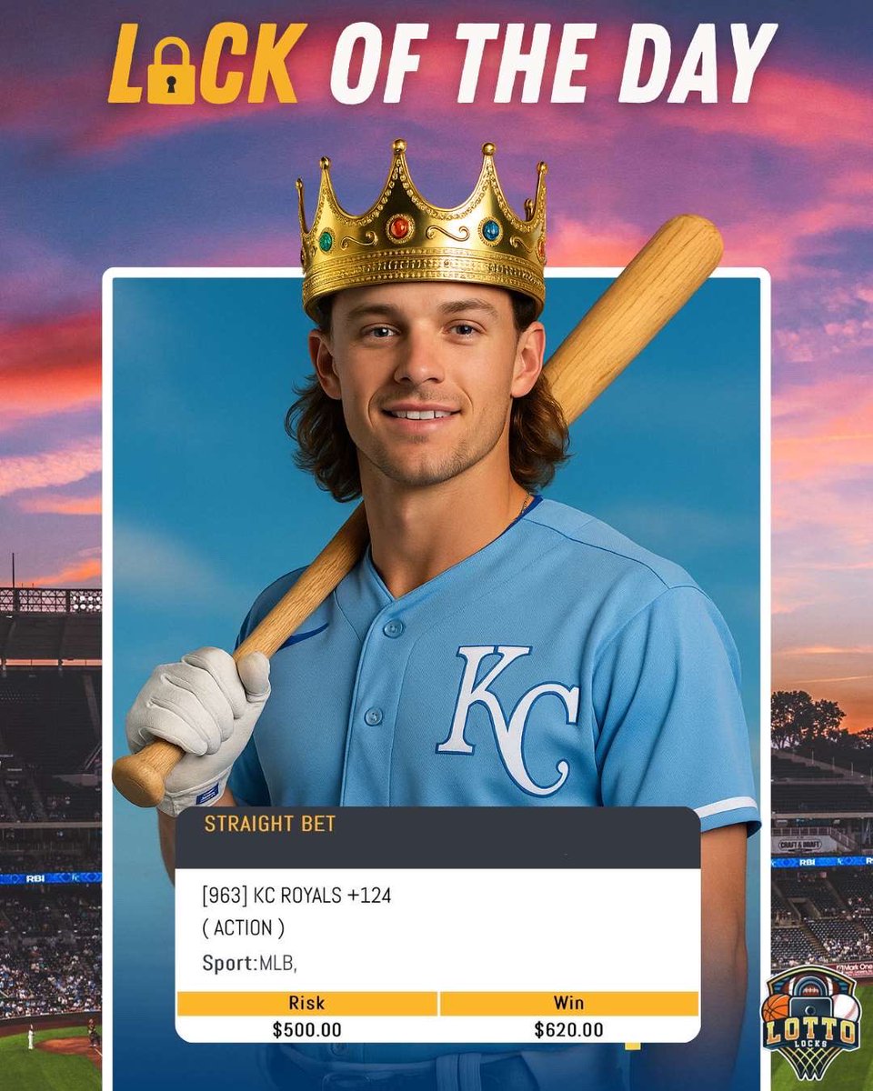 LOCK OF THE DAY 🔒

Royals ML 👑 

Placed w/ <a href="/BetWolfBook/">Bet Wolf</a> 🔥

GL if tailing 🍀 

#GamblingX