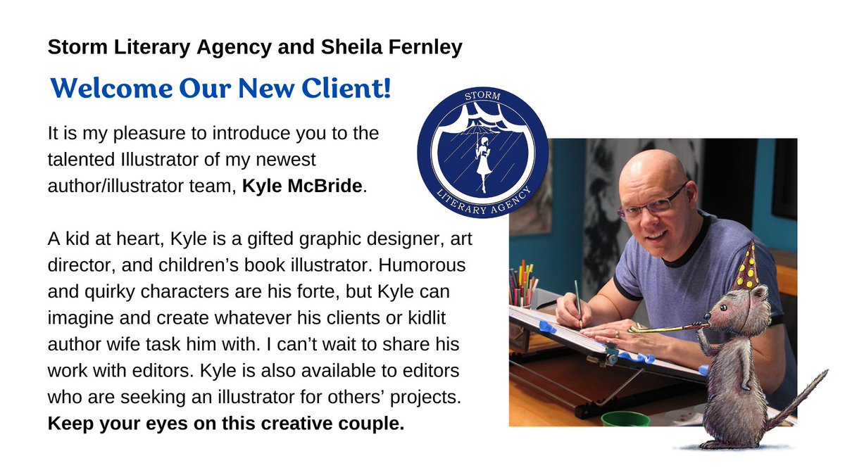 Sheila Fernley (@sheilafernley) on Twitter photo I’m thrilled to represent the amazing children’s book illustrator, Kyle McBride. I can't wait to share with editors the characters that he brings to life on the page. Please join me in welcoming my newest client, Kyle McBride! <a href="/kylemcbride_art/">Kyle McBride</a> <a href="/wordsmcbride/">Noelle McBride</a> <a href="/StormLiterary/">StormLiteraryAgency</a> I’m thrilled to represent the amazing children’s book illustrator, Kyle McBride. I can't wait to share with editors the characters that he brings to life on the page. Please join me in welcoming my newest client, Kyle McBride! <a href="/kylemcbride_art/">Kyle McBride</a> <a href="/wordsmcbride/">Noelle McBride</a> <a href="/StormLiterary/">StormLiteraryAgency</a>