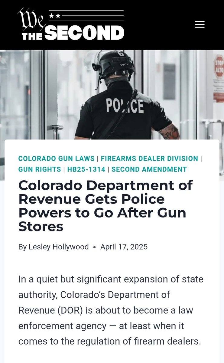 You don’t need door-to-door gun confiscation when you can strangle gun rights through licensing, inspections, and now, arrests — all from inside the Colorado Department of Revenue. #coleg #copolitics 

HB25-1314 doesn't just regulate firearm dealers. It deputizes their