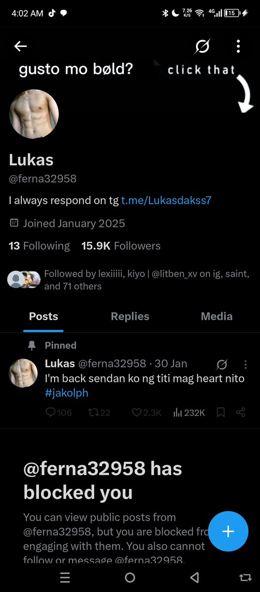 Y'all this is NOT ME😭 bat niyo finofollow🥴 please report this ugly bitch😤