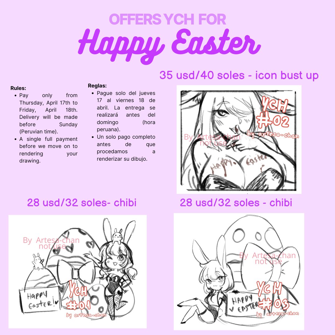 Artesa_chan's tweet image. #YCH Easter Bunny Girl Deals! 🐇❤️
- You can change the doll's expressions and clothing.
Tat: Before Easter!
You can 🔄 this post to help me. 🫶✨️
(6 Slots)
#chibiart #ych #ychcommission #commissionopen #Easter #EasterBunny #Vtuber #VtuberEN #VtuberES #sfw #YCHCommision