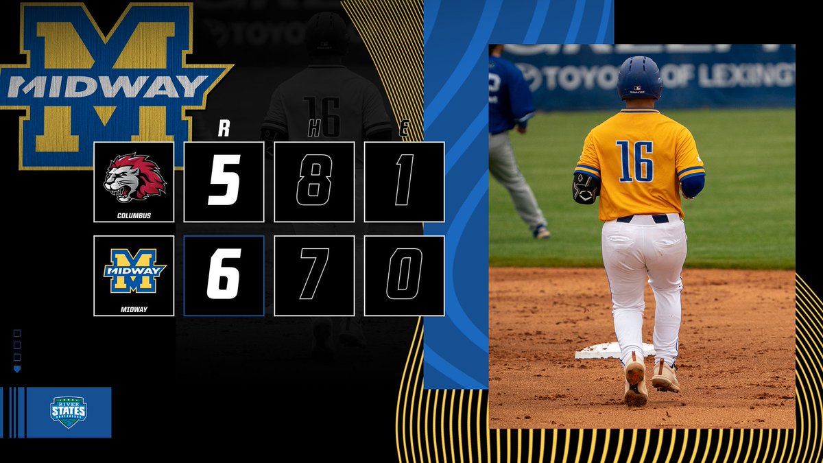 Midway Eagles (@gomidwayeagles) on Twitter photo 🚨EAGLES WIN🚨
<a href="/MidwayUBaseball/">Midway University Eagles Baseball</a> opens the series against IUC with a win, 6-5.
They are back tomorrow at noon to finish the series with a doubleheader.
#GoMidwayEagles #EagleNation #EagleEmpire 🚨EAGLES WIN🚨
<a href="/MidwayUBaseball/">Midway University Eagles Baseball</a> opens the series against IUC with a win, 6-5.
They are back tomorrow at noon to finish the series with a doubleheader.
#GoMidwayEagles #EagleNation #EagleEmpire