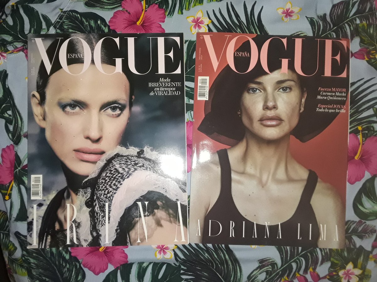 Irina Shayk y Adriana Lima en Vogue España, febrero 2023 y noviembre 2024 respectivamente.