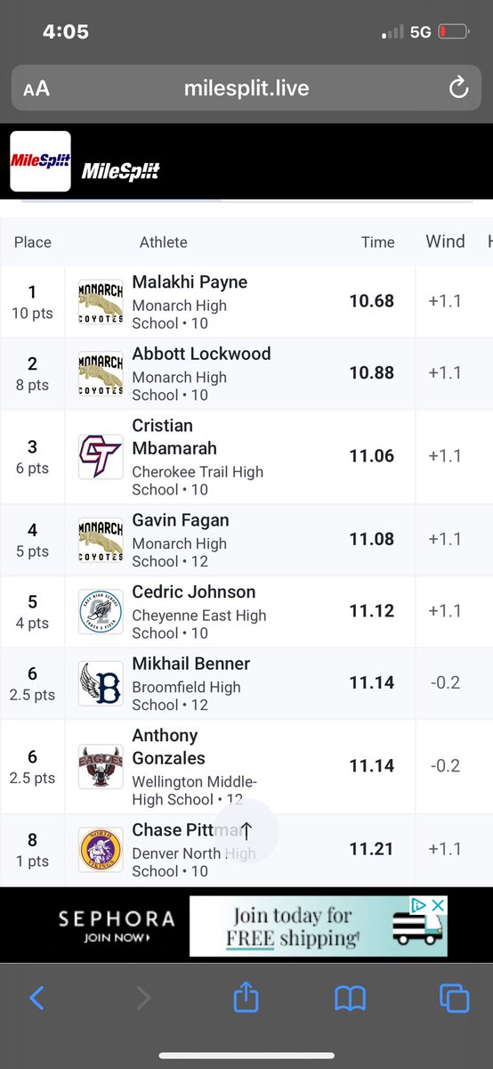 malakhi_payne2's tweet image. Great race today, new school record 10.68!!!