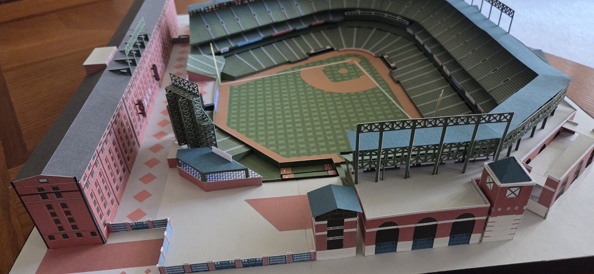 Camden Yards 2 model made out of cardstock is nearly done! Just the statues and a few minor details need to be added. It's nice to finish a project, but I'll be sad to see this one go! I've really enjoyed the build and adding all of the details that make this a special park.