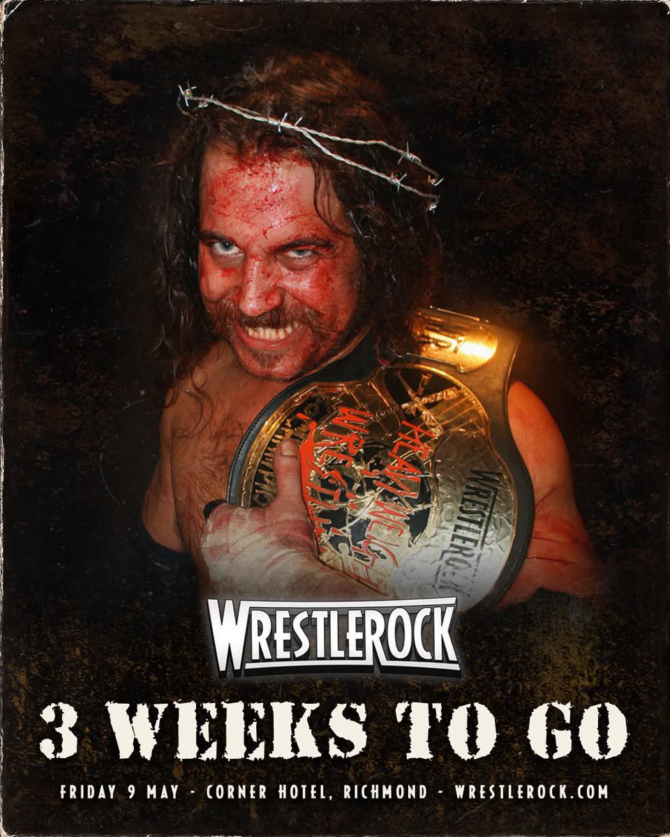 WRESTLEROCK (@wrestlerock) on Twitter photo THREE WEEKS TO GO!
Will <a href="/Krackerbastard/">KrackerJak</a> win the WRESTLEROCK Championship for a record breaking fifth time?
Find out at the Corner Hotel in Richmond on Friday May 9th, with The Chevaliers performing live!
🎟️ tinyurl.com/wr42tix THREE WEEKS TO GO!
Will <a href="/Krackerbastard/">KrackerJak</a> win the WRESTLEROCK Championship for a record breaking fifth time?
Find out at the Corner Hotel in Richmond on Friday May 9th, with The Chevaliers performing live!
🎟️ tinyurl.com/wr42tix