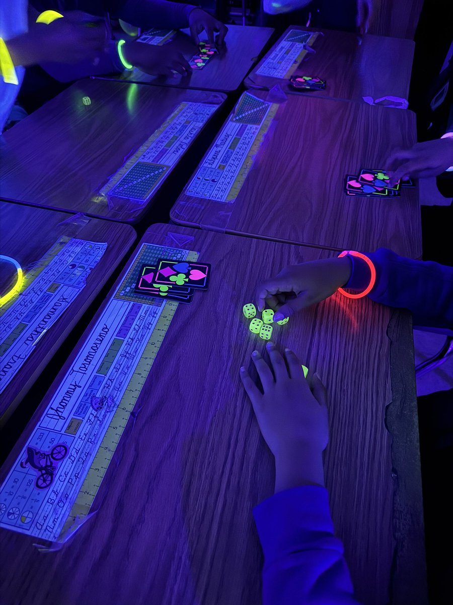 School3MissB's tweet photo. Glow Day in 5th grade 💡 Prepping for NJSLA under black lights 🤩 https://t.co/wQ3w34fu6m