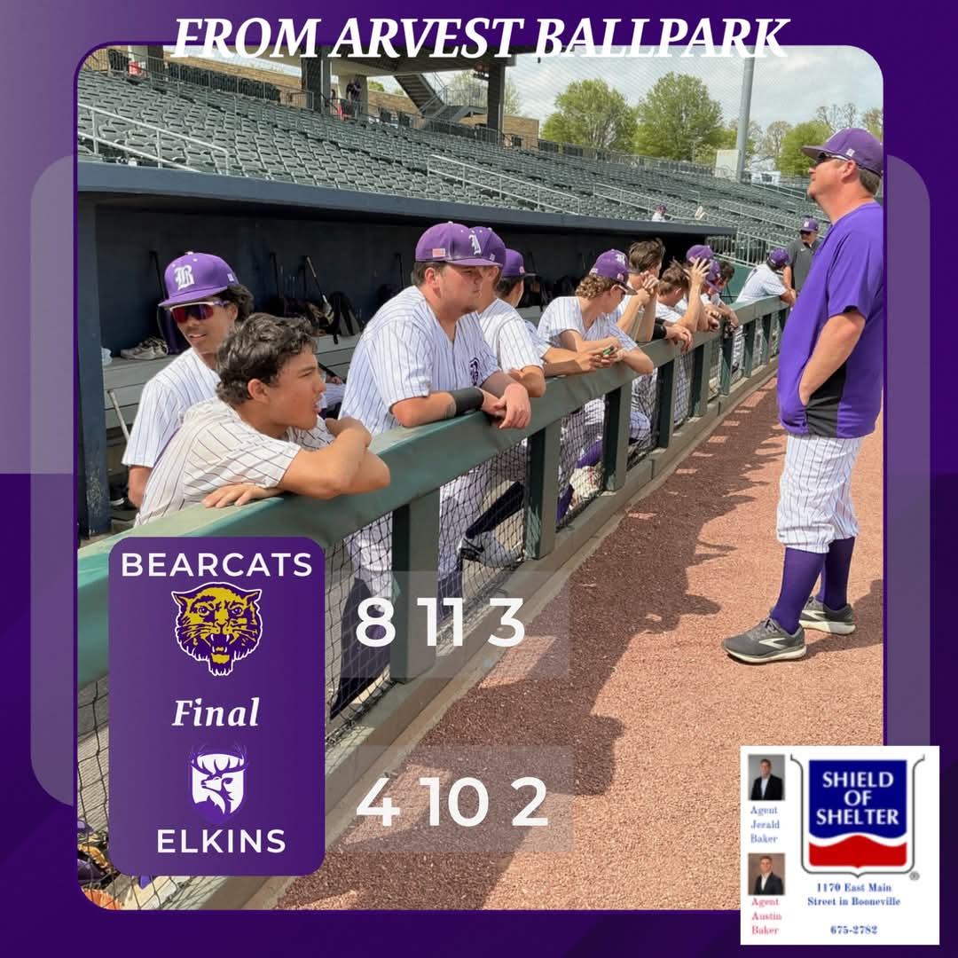 Booneville comes home with the win over Elkins from Arvest Ballpark, home of the Naturals. Final score of 8-4! 
#bearcatsalltheway 
#BestIsTheStandard
