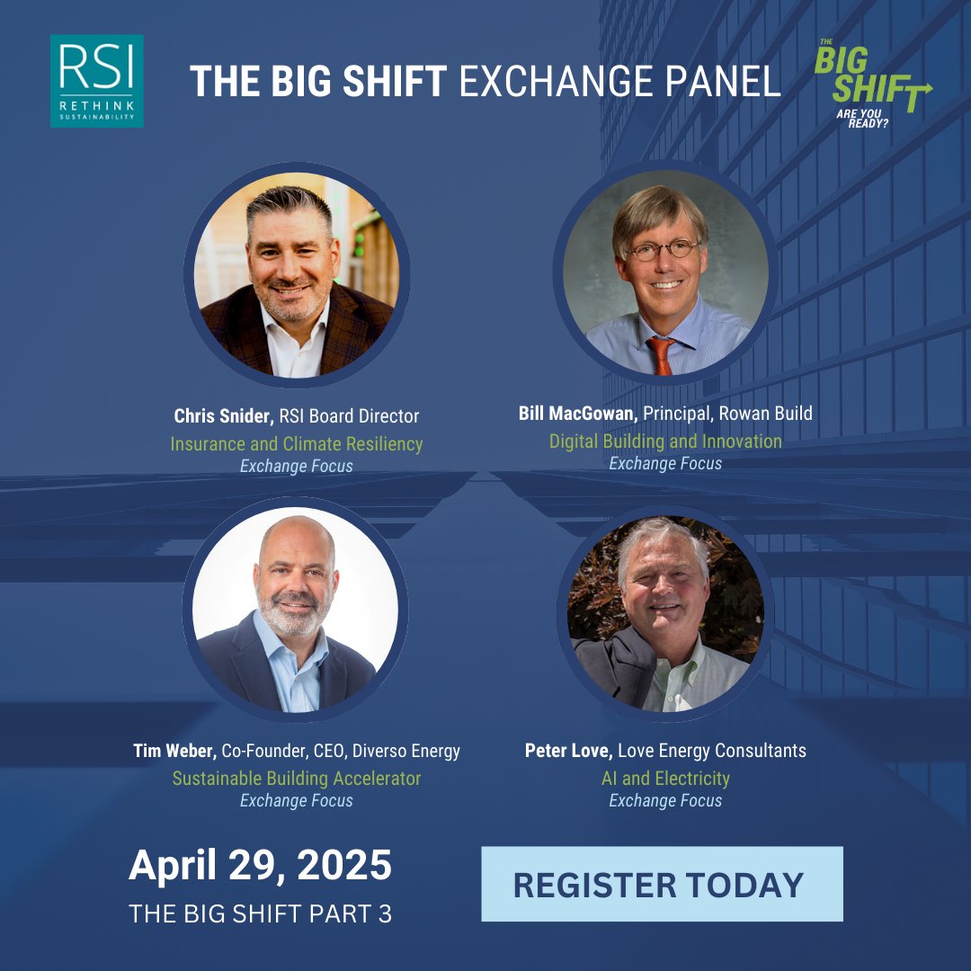 We are pleased to announce the Big Shift Exchange Panel: A cross-sector group of experienced business leaders, entrepreneurs and experts in insurance, energy, buildings and innovation.

Register today for a seat at the April 29th Big Shift Roundtable: ow.ly/HFpK50VCML8
