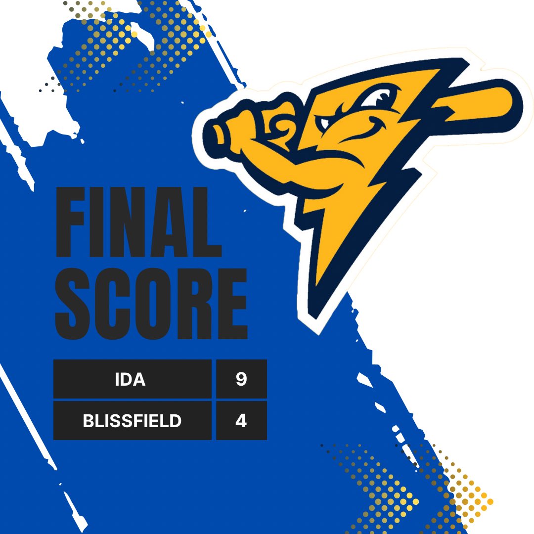 Ida Bluestreaks Baseball (@baseballida) on Twitter photo Ida sweeps Blissfield
Game 1
Ida 9 Blissfield 4
<a href="/jaxon_millican/">Jaxon Millican</a> 2-4 1RBI
<a href="/camden_riggs236/">Camden Riggs</a> 1-3 2RBI
<a href="/HunterHemelgarn/">Hunter Hemelgarn</a> 1-3 2RBI
Jacob Towne 2-3 1RBI
<a href="/DeanThomas05/">Dean Thomas</a> RBI
Luke Hennessey 1-3 1RBI
<a href="/OwenSnyder28/">Owen Snyder</a> 6IP,4K, 2BB,6H,4ER Ida sweeps Blissfield
Game 1
Ida 9 Blissfield 4
<a href="/jaxon_millican/">Jaxon Millican</a> 2-4 1RBI
<a href="/camden_riggs236/">Camden Riggs</a> 1-3 2RBI
<a href="/HunterHemelgarn/">Hunter Hemelgarn</a> 1-3 2RBI
Jacob Towne 2-3 1RBI
<a href="/DeanThomas05/">Dean Thomas</a> RBI
Luke Hennessey 1-3 1RBI
<a href="/OwenSnyder28/">Owen Snyder</a> 6IP,4K, 2BB,6H,4ER