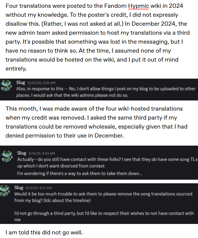 slug_hypmic's tweet photo. My final comments on the Hypmic wiki situation are below.

Please accept the sincerity of this statement for what it is.

(1/3) https://t.co/lTX8WWqBJv