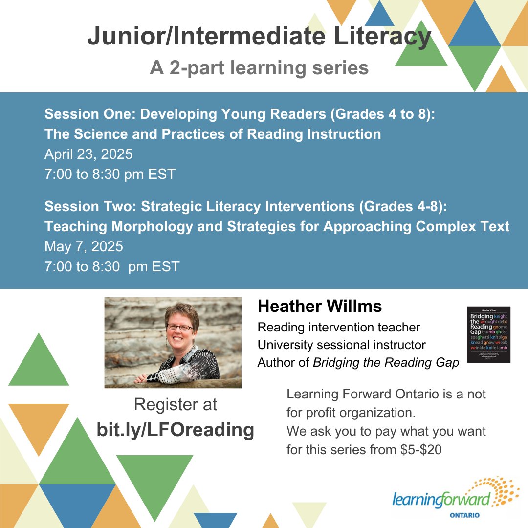 It’s tomorrow! Join Learning Forward Ontario and author Heather Willms as we dig in to junior and intermediate literacy through brain research, knowledge of student learners and practical resources. Register today!
bit.ly/LFOreading