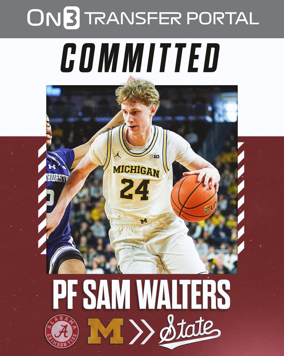 TransferPortal's tweet image. BREAKING: Michigan transfer PF Sam Walters has committed to Mississippi State, @TiptonEdits reports🐶

on3.com/transfer-porta…