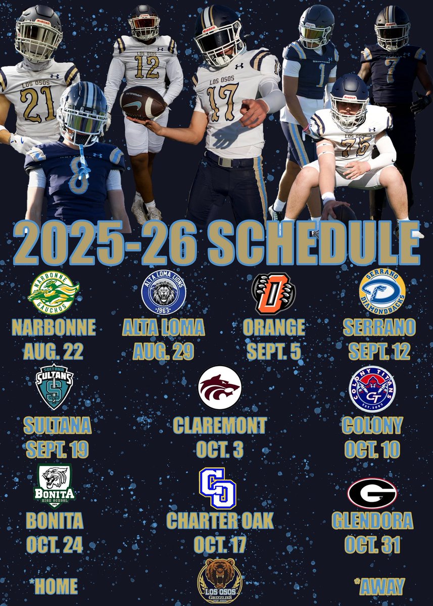 The wait is over 2025-26 season is soon to come, Friday nights are coming back, and The Los Osos Grizzlies are ready to take over. The schedule’s out  so check the dates, circle ‘em, and get ready to witness greatness. Hard Work Pays Off, and it’s our time to show the world how