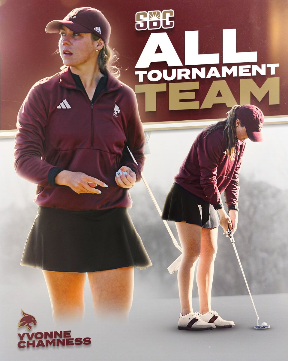 txstatewgolf's tweet photo. ICYMI | For the second time in her career, Yvonne Chamness is a @SunBelt Conference 𝔸𝕝𝕝-𝕋𝕠𝕦𝕣𝕟𝕒𝕞𝕖𝕟𝕥 𝕋𝕖𝕒𝕞 selection #EatEmUp https://t.co/kppxz9zP7B