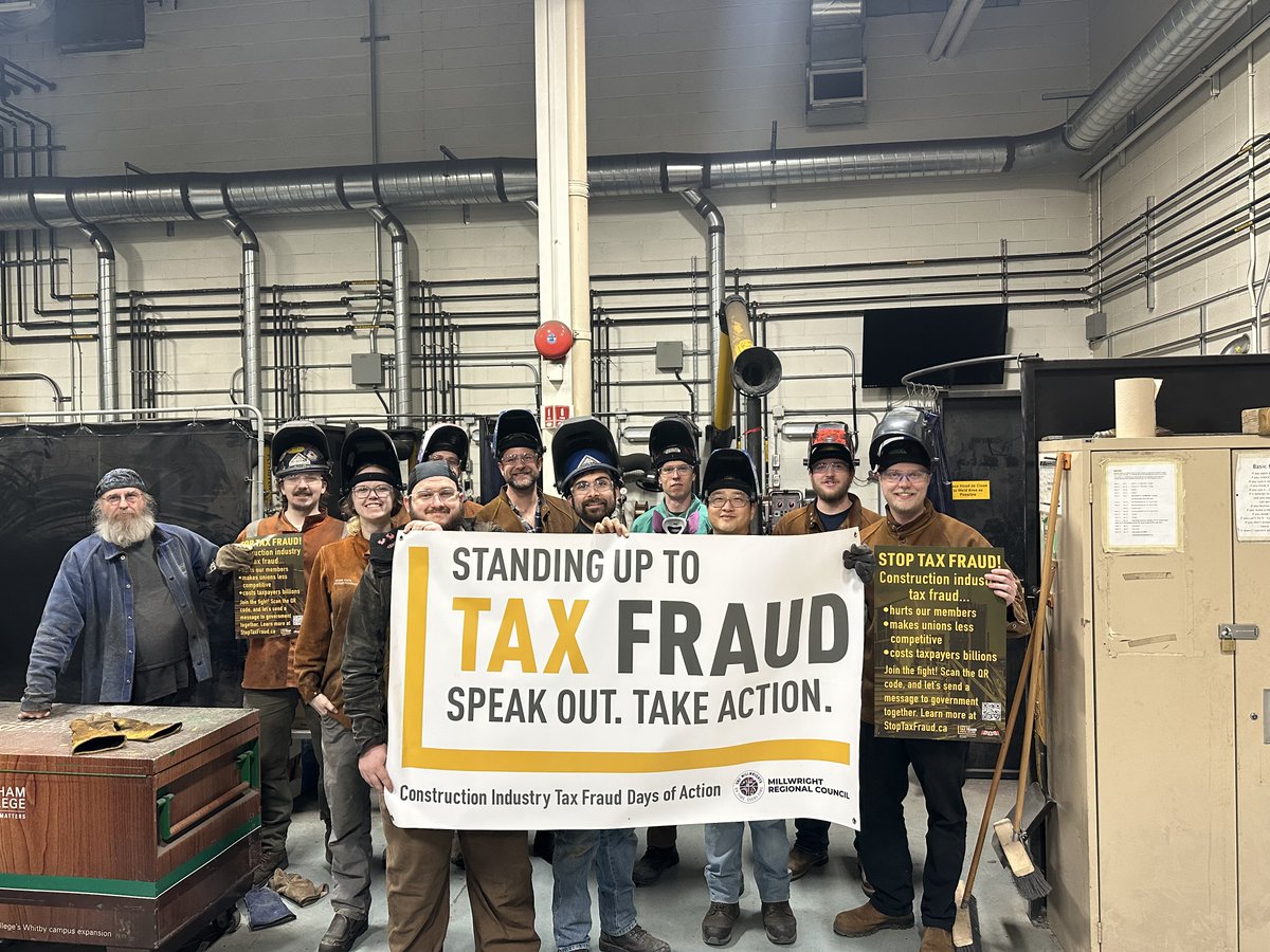 Millwright Local 2309 is proud to spread awareness about tax fraud in the construction industry.
Tax fraud is a serious issue. From misclassifying employees to false invoicing, these practices hurt honest businesses, workers, and the economy.
Let’s build a fair industry—together.
