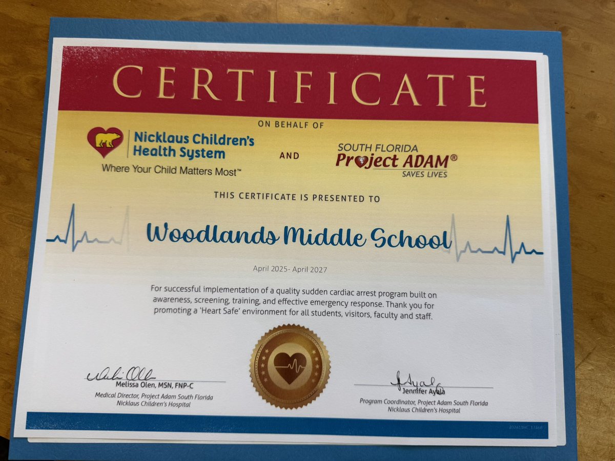Dawn Hartman (@ap_hartman) on Twitter photo So far the Nicklaus Children's Hospital in conjunction with <a href="/pbcsd/">The School District of Palm Beach County</a> has trained 100 schools to be certified as Heart saver schools. Today Woodlands joined this group of certified schools. We now have teams that can get to victims within 3 minutes and start CPR and apply an AED. So far the Nicklaus Children's Hospital in conjunction with <a href="/pbcsd/">The School District of Palm Beach County</a> has trained 100 schools to be certified as Heart saver schools. Today Woodlands joined this group of certified schools. We now have teams that can get to victims within 3 minutes and start CPR and apply an AED.