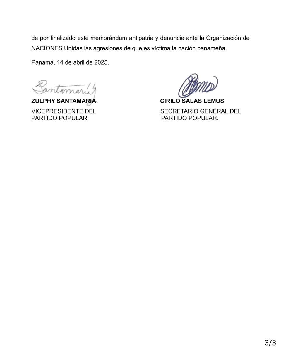 Comunicado al país del Partido Popular sobre la serie de amenazas, irrespetos e imposiciones por parte del Presidente de Estados Unidos, 
Donald Trump, hacía nuestro país y la posterior firma de un Memorándum de Entendimiento entre ambos paises.