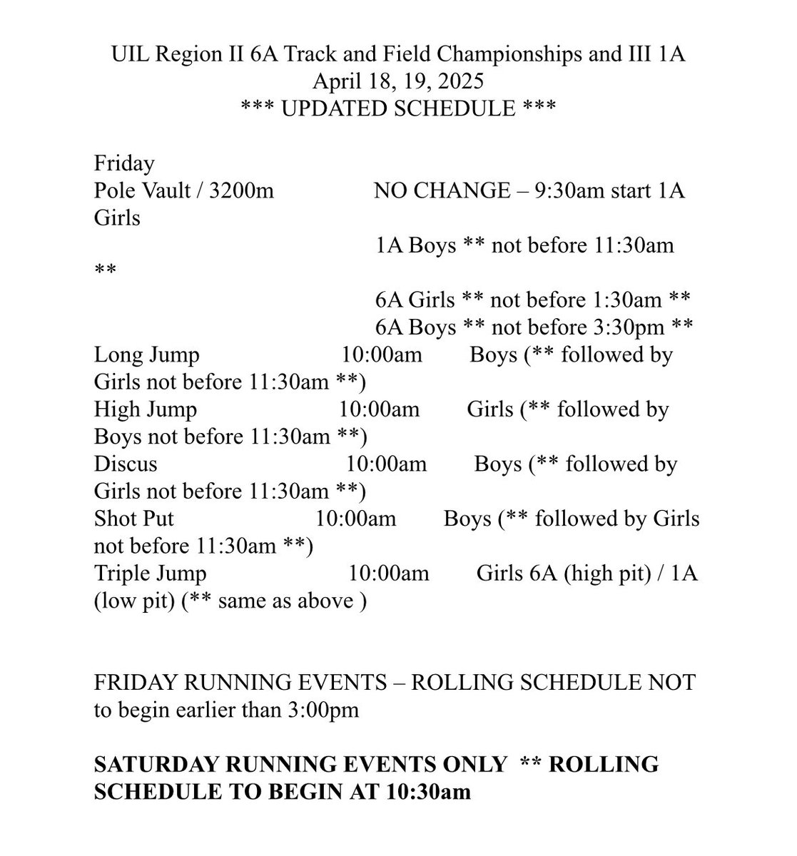 Please see the latest updates to our schedule for Friday and Saturday.