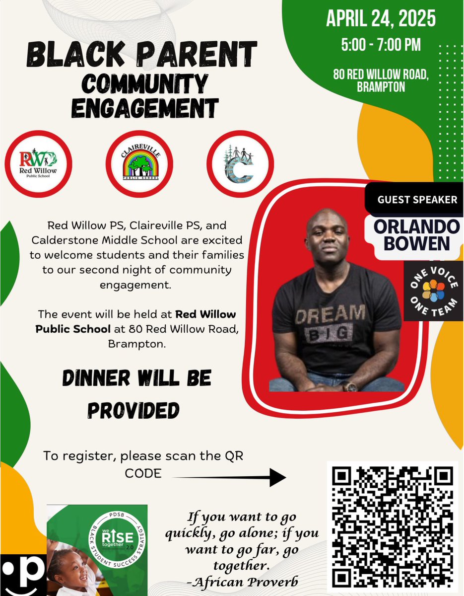 RedWillowPS's tweet photo. We are excited to welcome @orlandobowen @onevoiceoneteam at our Community Engagement night @RedWillowPS joining forces with @ClairevillePeel @CalderstoneMS again while we reimagine what community partnerships can look like as we action the @PeelSchools Multi Year Strategic Plan. https://t.co/wEZmm1hJdX