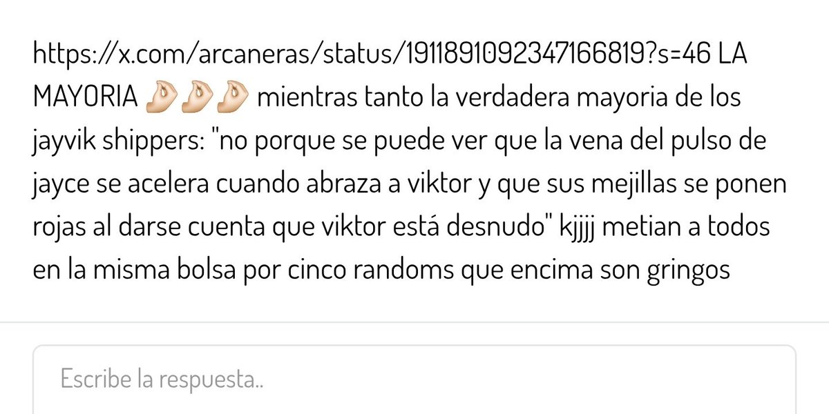 perdón pero decir que son "cinco randoms" es minimizar todo lo que estaban diciendo los mel stans estos últimas días. cada semana ellos tienen que aguantarse comentarios (+ fanarts) misóginos y racistas de los jayvik shippers.

es triste que lo sigan ocultando.