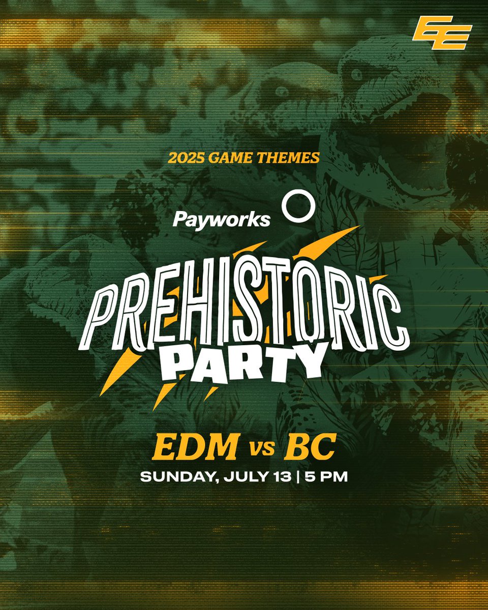 Edmonton Elks (@goelks) on Twitter photo π Who's up for a Prehistoric Party?
Our July 13th game will feature dino nuggets & a baby dinosaur crawl, PLUS the T-rex combine is back & better than ever! Get your tickets & bring your loudest RAWR π¦
PREHISTORIC PARTY TICKETS | ticketmaster.ca/edmonton-elks-β¦
#GoElks x <a href="/Payworks/">Payworks</a> π Who's up for a Prehistoric Party?
Our July 13th game will feature dino nuggets & a baby dinosaur crawl, PLUS the T-rex combine is back & better than ever! Get your tickets & bring your loudest RAWR π¦
PREHISTORIC PARTY TICKETS | ticketmaster.ca/edmonton-elks-β¦
#GoElks x <a href="/Payworks/">Payworks</a>