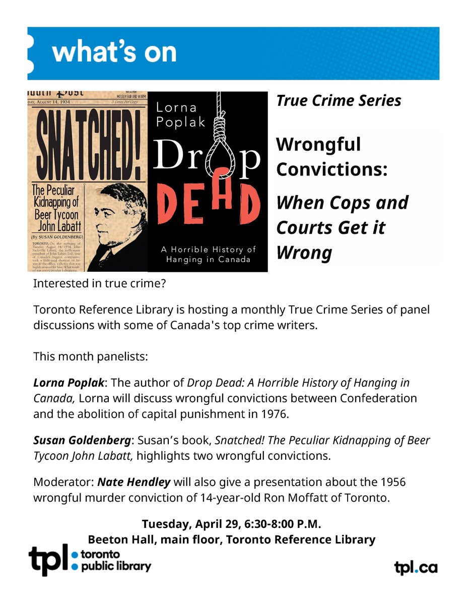 Nate Hendley (@natehendley) on Twitter photo I will be moderating this panel and giving a presentation re Ron Moffatt, wrongly convicted of murder at age 14 in Toronto in 1956.
Panel info tinyurl.com/5f8mss6c
My book about Ron at Amazon tinyurl.com/3fbnkeny + Indigo (Kobo) tinyurl.com/2vsr6kbf
<a href="/dundurnpress/">Dundurn Press</a> I will be moderating this panel and giving a presentation re Ron Moffatt, wrongly convicted of murder at age 14 in Toronto in 1956.
Panel info tinyurl.com/5f8mss6c
My book about Ron at Amazon tinyurl.com/3fbnkeny + Indigo (Kobo) tinyurl.com/2vsr6kbf
<a href="/dundurnpress/">Dundurn Press</a>