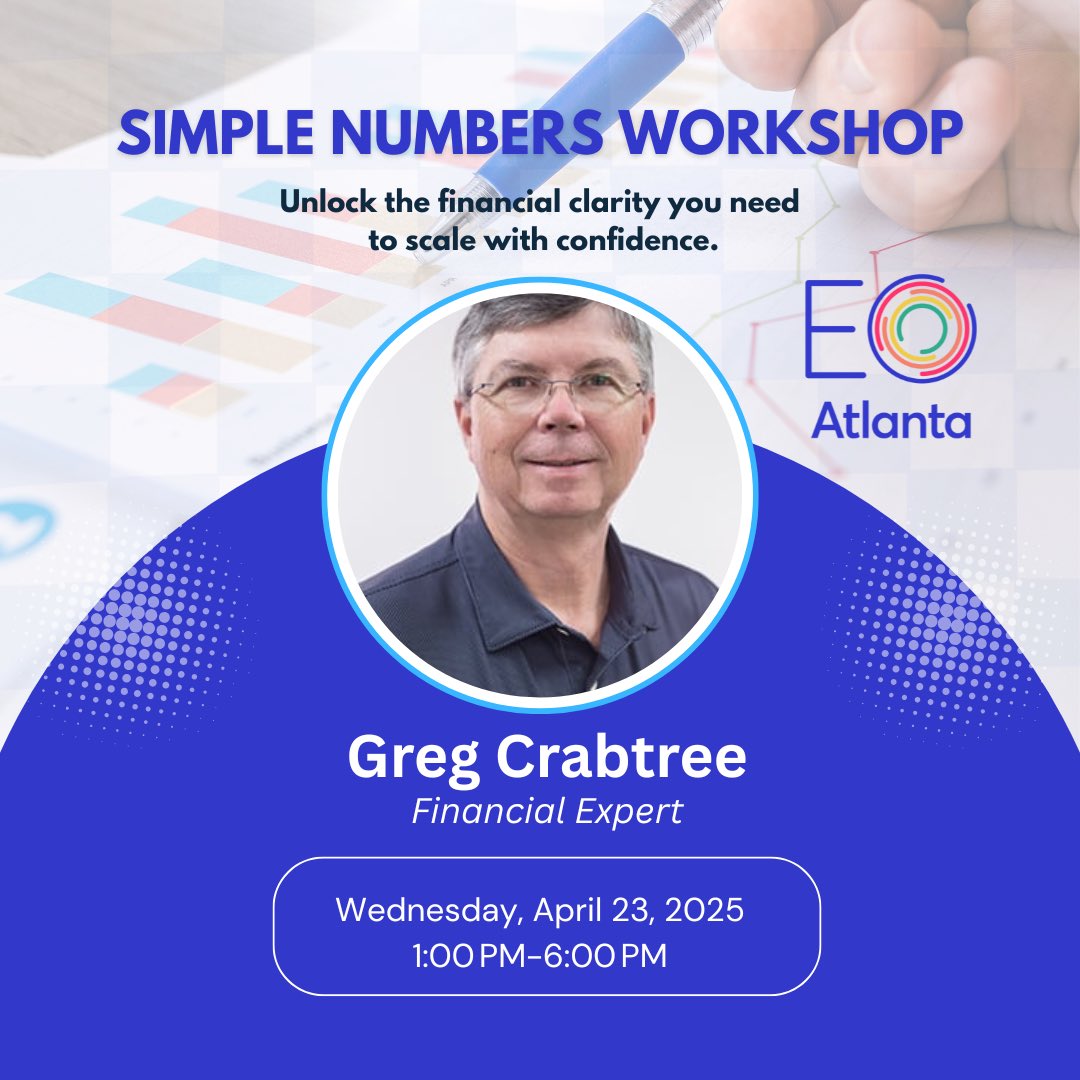 Are you making decisions based on gut instinct rather than clear financial data? It’s time to cut through the noise and take control of your business numbers with Simple Numbers expert Greg Crabtree 💸

RSVP here: eoatlanta.com/events/eoatlan…