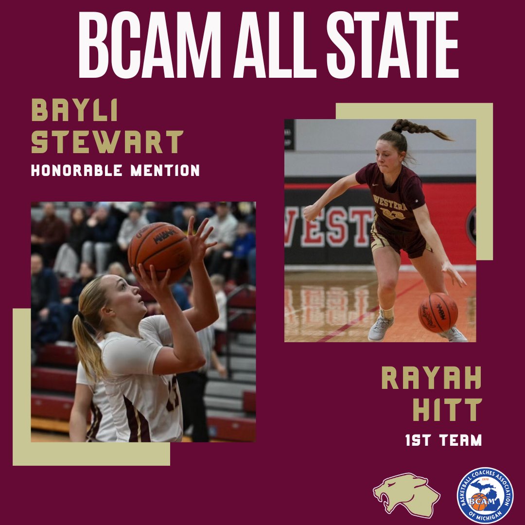 Congratulations to Bayli Stewart and Rayah Hitt for being recognized by BCAM as two of the states top basketball players. Bayli earned honorable mention all state and Rayah earned 1st team all state. Outstanding work, ladies!!