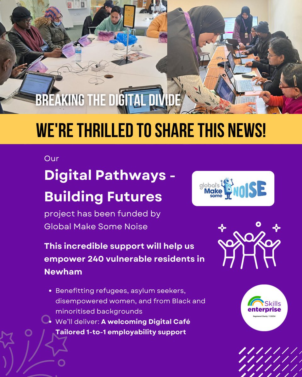 Skills Enterprise (@skillsenter) on Twitter photo We’re proud to announce our Digital Pathways: Building Futures project is now funded by <a href="/makenoise/">Global's Make Some Noise</a>
Together, we’ll empower 240 vulnerable Newham residents to tackle digital exclusion & build brighter futures. Thank you! 📷
#DigitalInclusion We’re proud to announce our Digital Pathways: Building Futures project is now funded by <a href="/makenoise/">Global's Make Some Noise</a>
Together, we’ll empower 240 vulnerable Newham residents to tackle digital exclusion & build brighter futures. Thank you! 📷
#DigitalInclusion