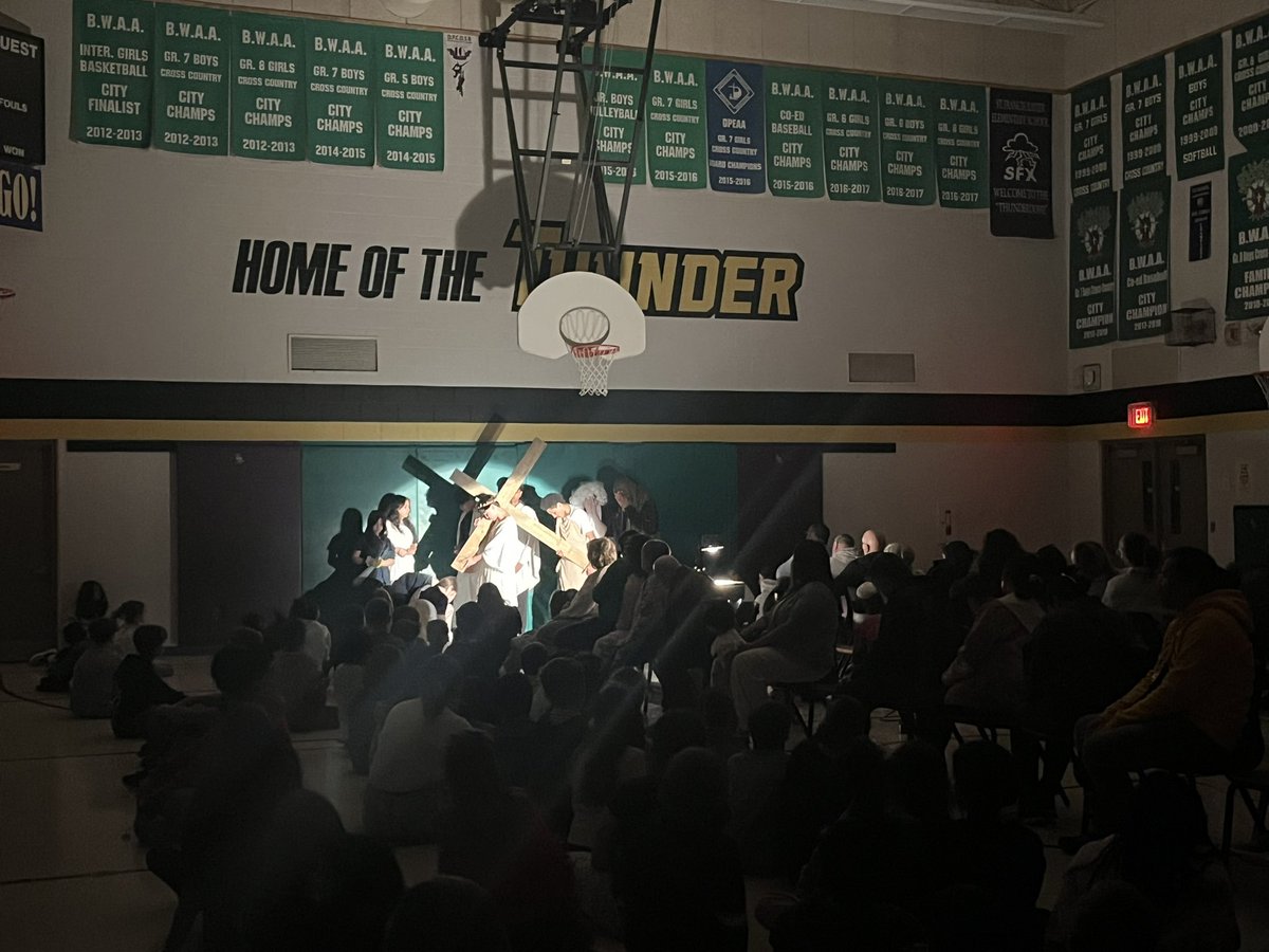 Stations of the Cross. Presented by the grade 8 students in the form of tableaux.