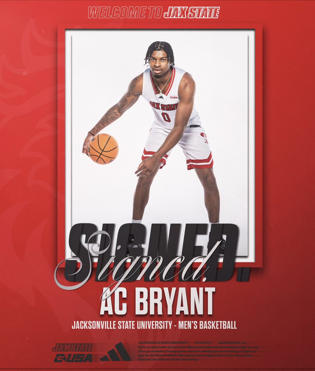 AC Bryant Alabama A&amp;M wing has signed with Jacksonville State! Bryant averaged 14.0 points and 4.4 rebounds this season shooting an impressive 47.9% from the field and 40.8% from three. A massive pickup for Coach Harper and his staff as they add a talented scorer to their