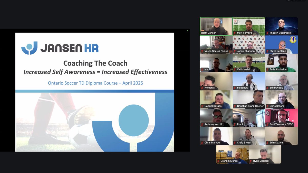 Second session for the 2025 <a href="/OntarioIsSoccer/">Ontario Soccer</a> Technical Director Diploma💻 How can we better understand ourselves as a Coach &amp; Leader🪞 Then adapt to who you are &amp; your tendencies📈 Thank you to <a href="/jansenhr/">Barry Jansen</a> for leading the session!🙏
#BetterLeaders #PeopleFirst #AlwaysLearning