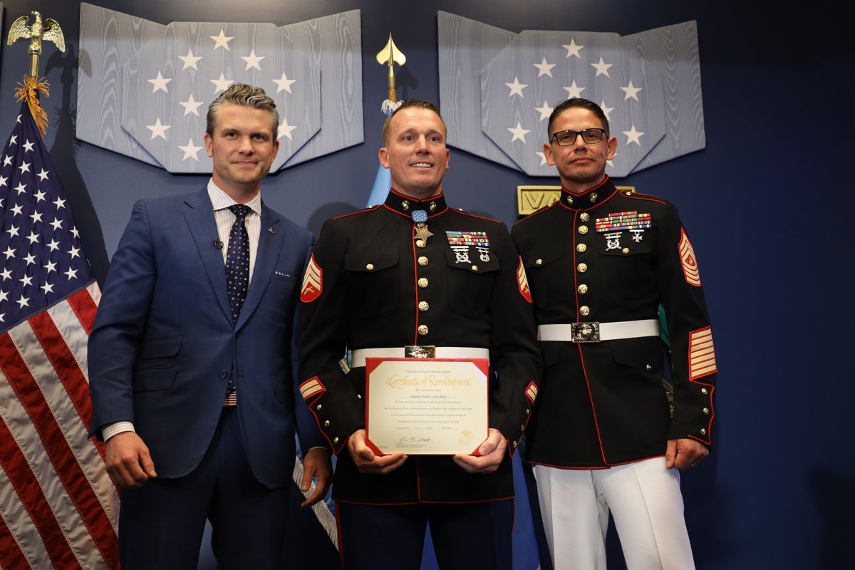 U.S. Marines (@usmc) on Twitter photo #MedalofHonor recipient <a href="/Dakota_Meyer/">Dakota Meyer</a> reenlisted today in a ceremony hosted by <a href="/SecDef/">Secretary of Defense Pete Hegseth</a>, and attended by <a href="/USMCSgtMaj/">Sergeant Major Carlos A. Ruiz</a>, and <a href="/DNIGabbard/">DNI Tulsi Gabbard</a> in the Hall of Heroes at the Pentagon.
By returning to service, Sgt. Meyer is the only living Medal of Honor recipient currently serving in the #MedalofHonor recipient <a href="/Dakota_Meyer/">Dakota Meyer</a> reenlisted today in a ceremony hosted by <a href="/SecDef/">Secretary of Defense Pete Hegseth</a>, and attended by <a href="/USMCSgtMaj/">Sergeant Major Carlos A. Ruiz</a>, and <a href="/DNIGabbard/">DNI Tulsi Gabbard</a> in the Hall of Heroes at the Pentagon.
By returning to service, Sgt. Meyer is the only living Medal of Honor recipient currently serving in the