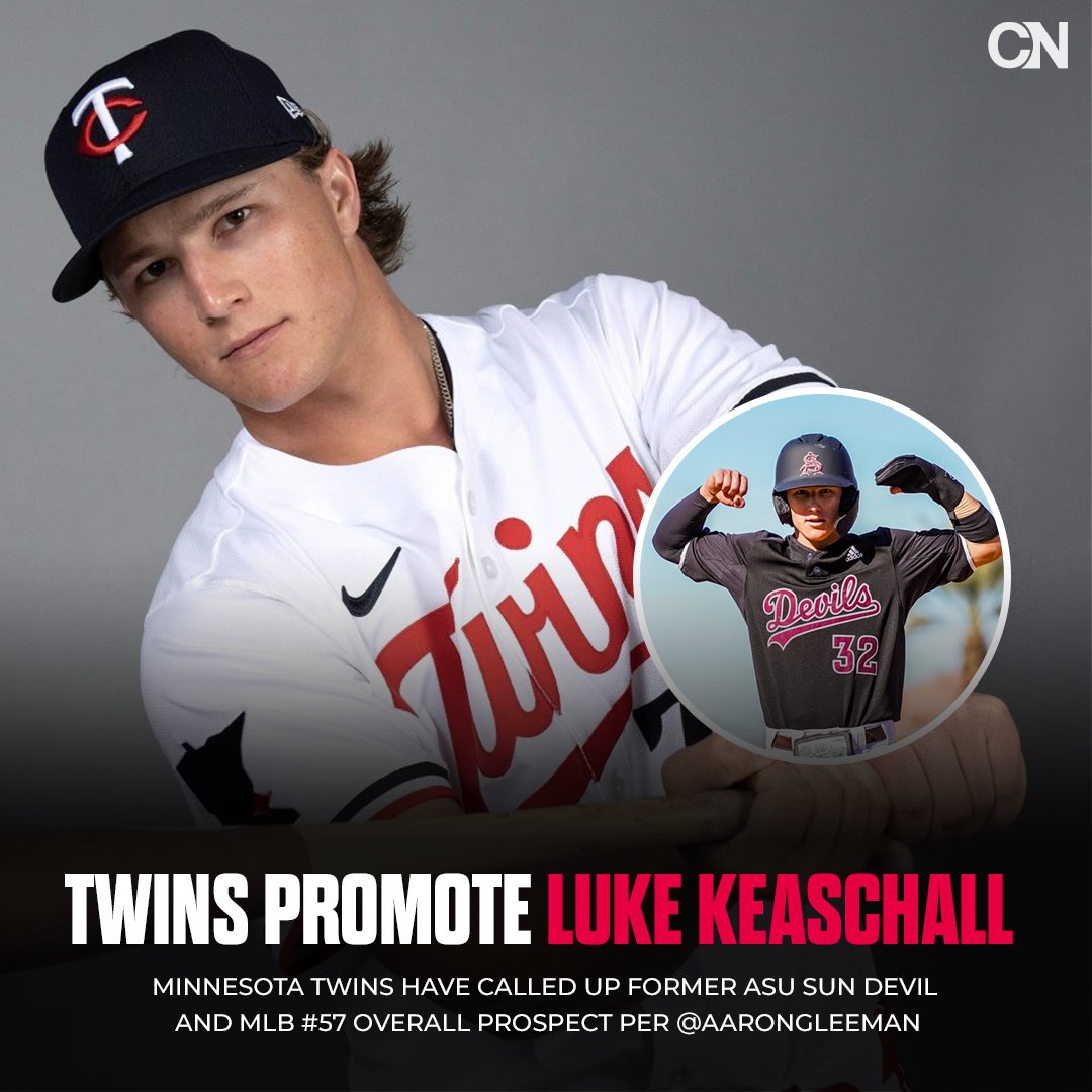 Cronkite News: Phoenix Sports (@sportscronkite) on Twitter photo The <a href="/Twins/">Minnesota Twins</a> have promoted MLB’s #57 overall prospect 2B/OF/1B Luke Keaschall
Keaschall played for <a href="/ASU_Baseball/">Sun Devil Baseball</a> in 2023 where he was named all first team Pac-12 and second team All American (.351 AVG, 18 HRs, 18 SBs) The <a href="/Twins/">Minnesota Twins</a> have promoted MLB’s #57 overall prospect 2B/OF/1B Luke Keaschall
Keaschall played for <a href="/ASU_Baseball/">Sun Devil Baseball</a> in 2023 where he was named all first team Pac-12 and second team All American (.351 AVG, 18 HRs, 18 SBs)