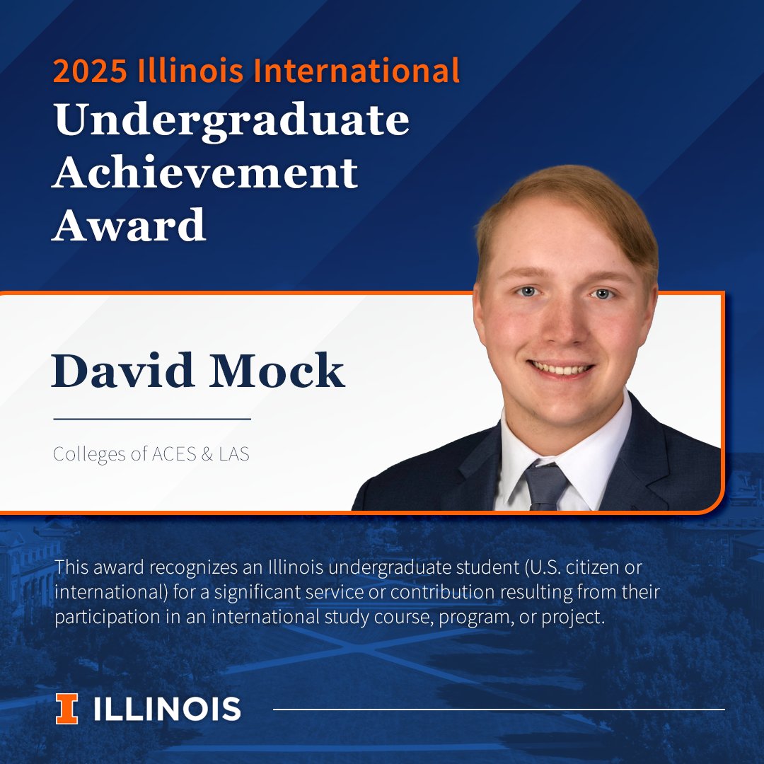 Illinois International (@illinois_intl) on Twitter photo Congratulations to David Mock, an <a href="/UofIllinois/">University of Illinois</a> student in <a href="/ACESIllinois/">College of ACES</a>, for receiving the 2025 Illinois International Undergraduate Achievement Award! Learn more about Mock's achievements at blogs.illinois.edu/view/6758/6276โฆ. Congratulations to David Mock, an <a href="/UofIllinois/">University of Illinois</a> student in <a href="/ACESIllinois/">College of ACES</a>, for receiving the 2025 Illinois International Undergraduate Achievement Award! Learn more about Mock's achievements at blogs.illinois.edu/view/6758/6276โฆ.