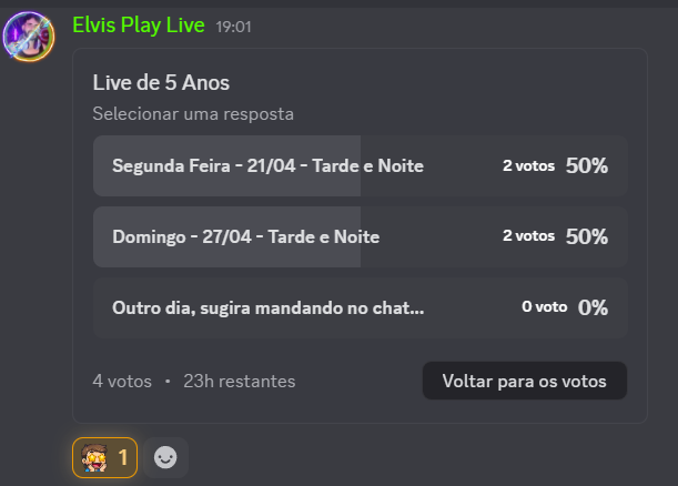 elvisplaylive's tweet photo. 🎉 Genteee, o canal está completando 5 anos e precisamos da sua ajuda pra decidir o dia da comemoração! 🥳
💖
👉 Votação rolando lá no nosso Discord 🙃👇
🚀 https://t.co/6N4VAelxCH
#AniversárioDoCanal #Comemoração #5Anos #Lives #Twitch