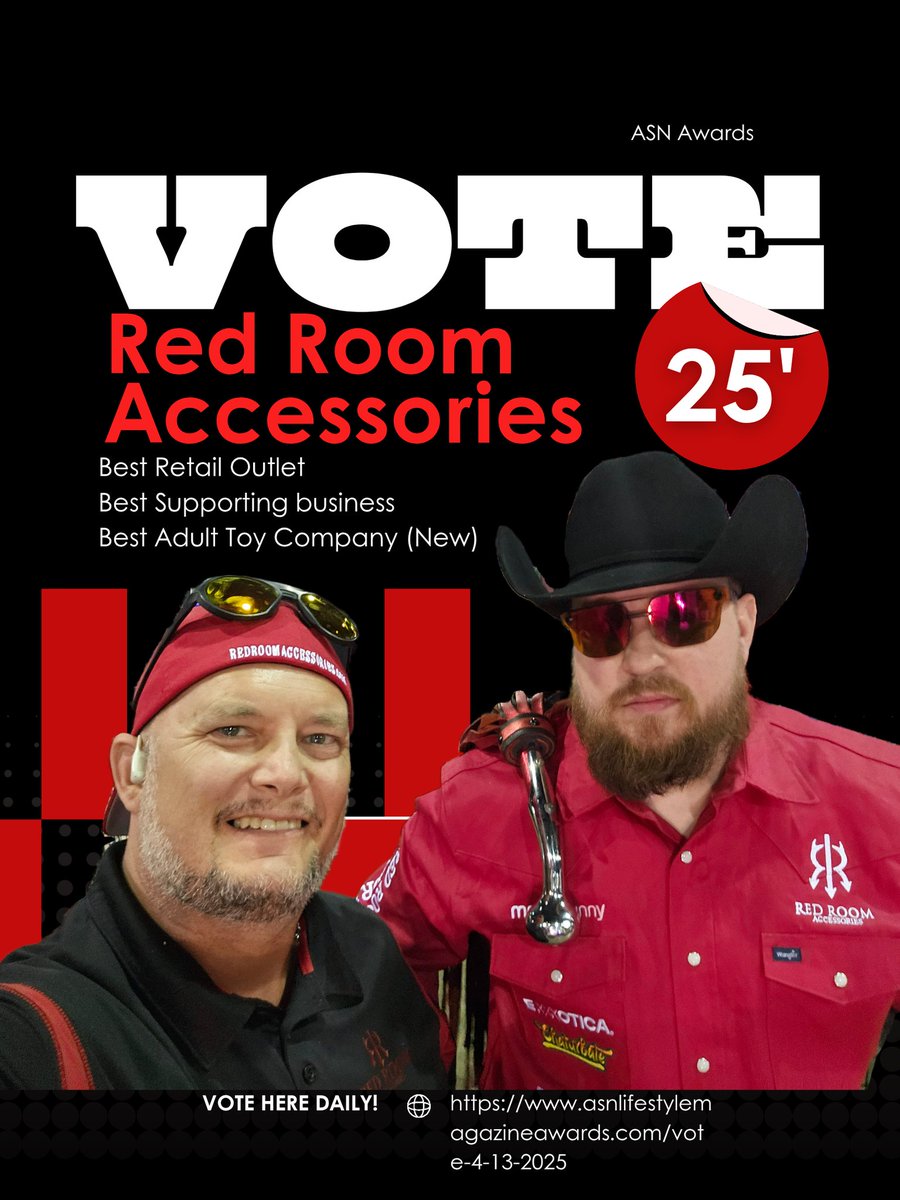 Red Room Accessories (@redroomacc) on Twitter photo Don't forget your daily vote counts!
Best Retail Outlet
Best Supporting Business
Best Adult Toy Company (New)
Click on this link:
asnlifestylemagazineawards.com/vote-4-13-2025
<a href="/DomConLA/">ᗪOᗰᑕOᑎ®</a> <a href="/Lorenzo4016/">Lorenzo</a> <a href="/MistressKoraBel/">Mistress Kora Bell 🔜 ✈️UK 7/15-29 & FetCon 8/5-11</a> <a href="/mybdsmlife/">BDSM Lifestyle</a> <a href="/EXXXOTICA/">EXXXOTICA Expo</a> <a href="/TooManyStripes/">Stripes from Boston</a> <a href="/BondageLand/">AliceInBondageLand</a> <a href="/FetishWeekend/">Fetish Weekend</a> <a href="/IMLchicago/">Intl. Mr. Leather</a> Don't forget your daily vote counts!
Best Retail Outlet
Best Supporting Business
Best Adult Toy Company (New)
Click on this link:
asnlifestylemagazineawards.com/vote-4-13-2025
<a href="/DomConLA/">ᗪOᗰᑕOᑎ®</a> <a href="/Lorenzo4016/">Lorenzo</a> <a href="/MistressKoraBel/">Mistress Kora Bell 🔜 ✈️UK 7/15-29 & FetCon 8/5-11</a> <a href="/mybdsmlife/">BDSM Lifestyle</a> <a href="/EXXXOTICA/">EXXXOTICA Expo</a> <a href="/TooManyStripes/">Stripes from Boston</a> <a href="/BondageLand/">AliceInBondageLand</a> <a href="/FetishWeekend/">Fetish Weekend</a> <a href="/IMLchicago/">Intl. Mr. Leather</a>