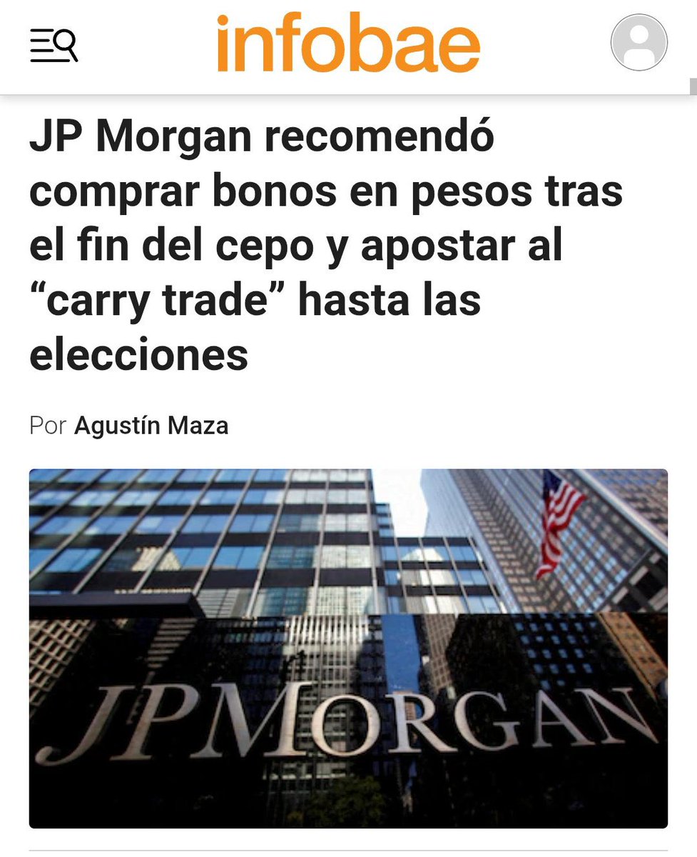 Primer acto: El FMI “presta” 20.000 palos a la Argentina 

Segundo acto: JP Morgan recomienda a Buitres rolearla en pe hasta las elecciones 

Tercer acto: Con las ganancias del Carry acceden a dólar barato que garantiza el Gob para y fugarla gracias a la eliminación de barreras.
