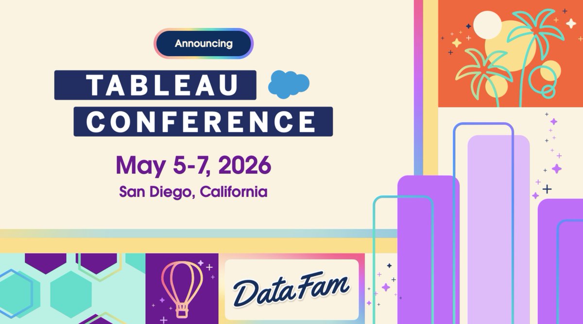 Data dreamin' of next year!

Mark your calendars for Tableau Conference #TC26 in San Diego on May 5-7, 2026.

See you there, DataFam! sforce.co/42PTfaD