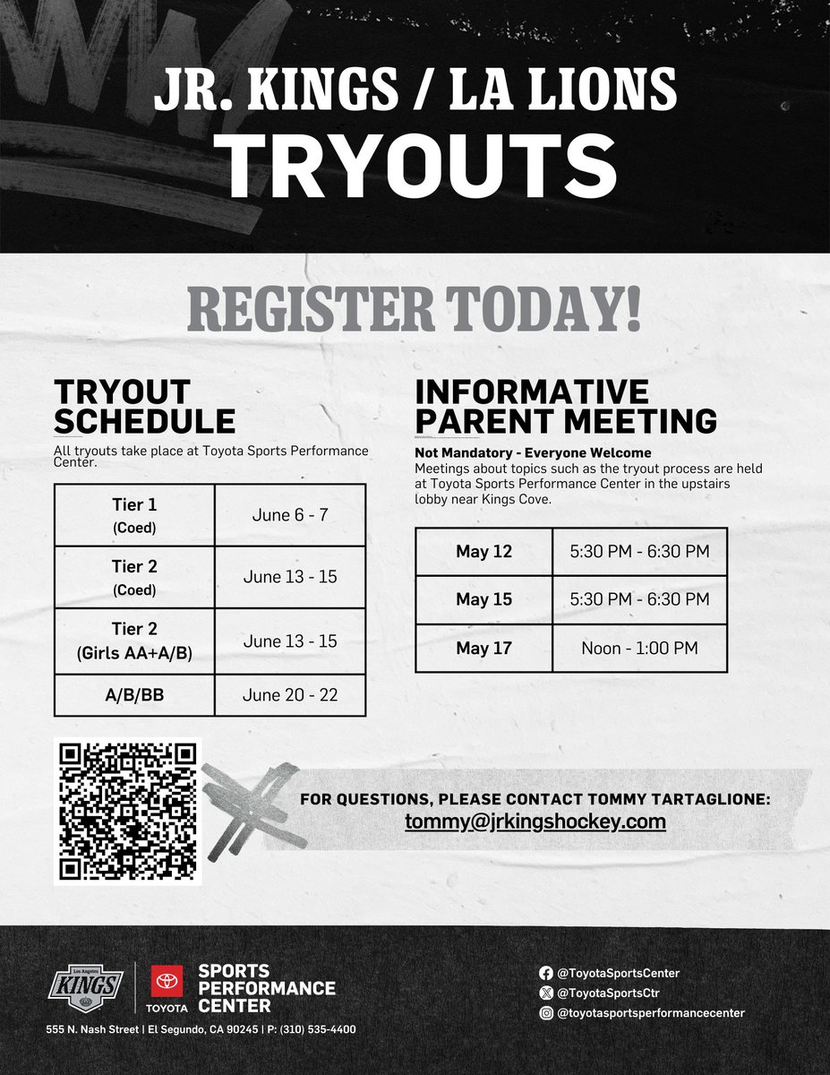 TRYOUT  REGISTRATION for the 2025-26 playing season is now OPEN! Be sure to register in advance through your TSPC DaySmart account!