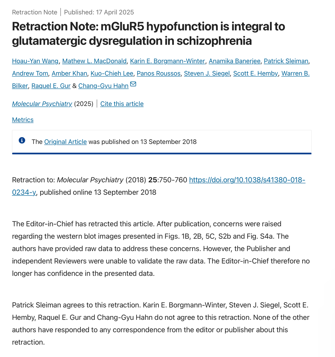 Adrian H (@adrian_h) on Twitter photo Another Wang retraction..apparently with fake ārawā data again. Of course all but one of the authors still refused to do the honorable thing
<a href="/PennMedicine/">Penn Medicine</a> <a href="/GC_CUNY/">The Graduate Center</a> Another Wang retraction..apparently with fake ārawā data again. Of course all but one of the authors still refused to do the honorable thing
<a href="/PennMedicine/">Penn Medicine</a> <a href="/GC_CUNY/">The Graduate Center</a>