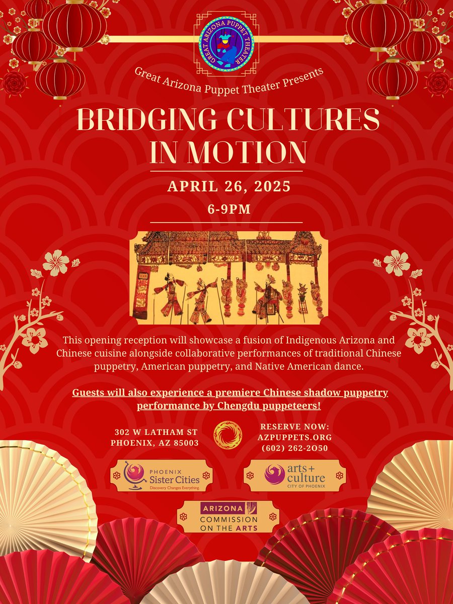 Join the Chengdu Committee for an evening celebrating traditional Chinese puppetry 6 to 9 pm April 26 at the Great Arizona Puppet Theater. Then join us for performances on April 27 and 28 of stories including "Piggy Eats a Watermelon" and more. Tickets at azpuppets.org