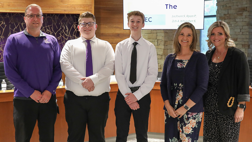 During the 4/16 BOE meeting, KHS students Ryan Pedee and Jackson Stevens shared the marketing video they helped create for KSD's Early Education Center as part of an RWL project commissioned by EEC Principal Amy Baugh and her team. LEARN MORE - bit.ly/3YCpOGt