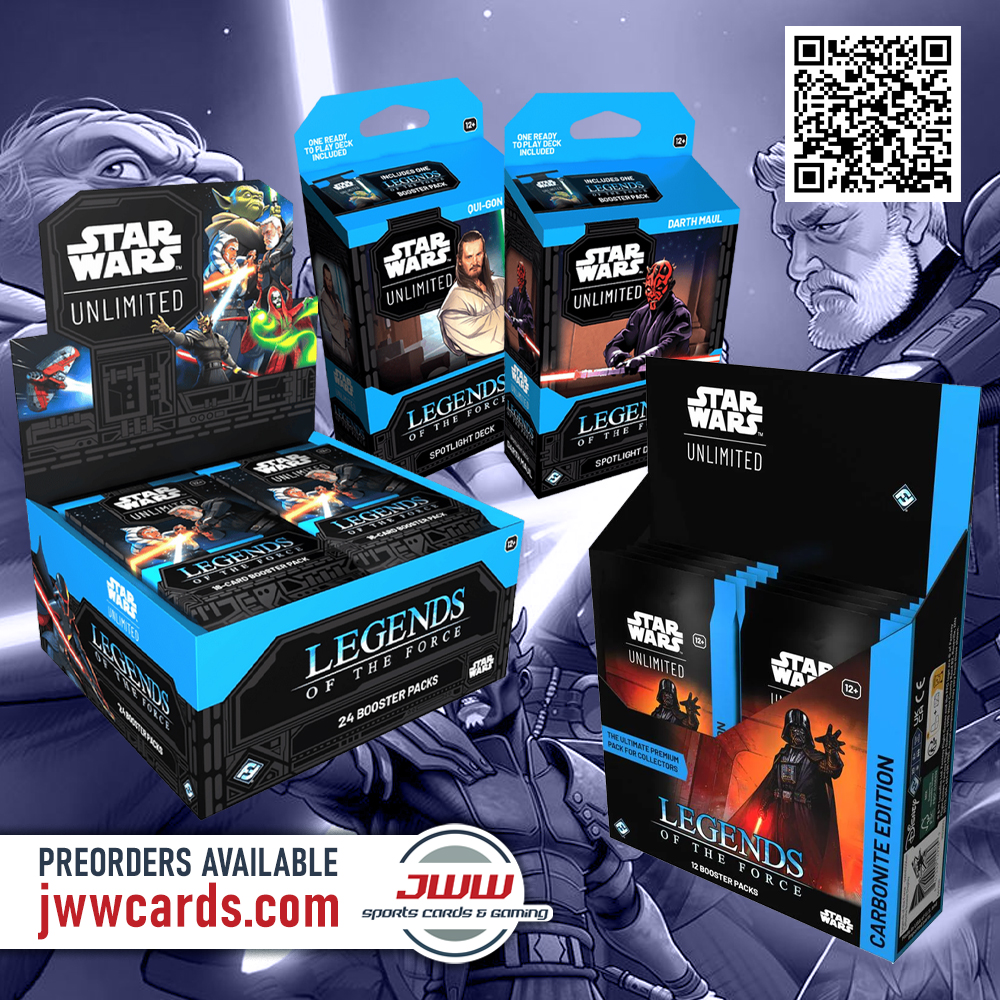 JWW Sports Cards & Gaming (@jwwcards) on Twitter photo Use the Force to grab some preorders of <a href="/UnlimitedFFG/">Star Wars: Unlimited by FFG</a> Set 5 - Legends of the Force - now available on our website!
We've got a limit of 4 Carbonite Edition boxes per customer. Releasing July 11th!
🔽🔽
jwwcards.com/collections/le… Use the Force to grab some preorders of <a href="/UnlimitedFFG/">Star Wars: Unlimited by FFG</a> Set 5 - Legends of the Force - now available on our website!
We've got a limit of 4 Carbonite Edition boxes per customer. Releasing July 11th!
🔽🔽
jwwcards.com/collections/le…