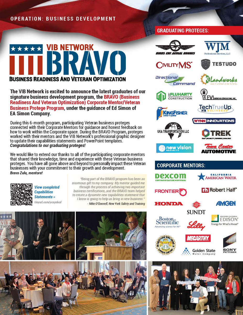 BirdsEyeDrones's tweet image. 🎉 Congrats Scott Painter for completing the @vibnetwork BRAVO Program!
Huge thanks to mentor Dennis Thurston for his invaluable guidance &amp;amp; to VIB for championing veteran entrepreneurs.
#VeteranOwned #Mentorship #BRAVOProgram #BirdsEyeAerialDrones #WeAreBEAD #LeadershipMatters